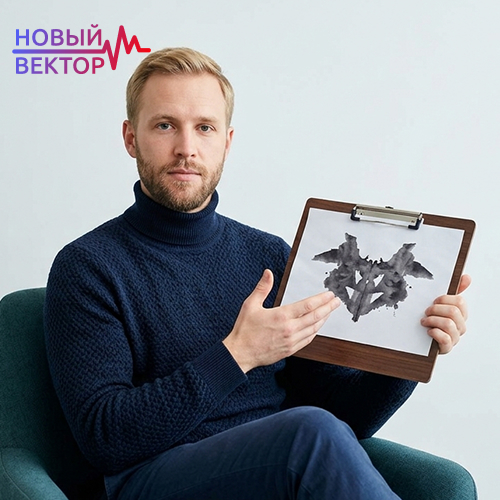 Специалист показывает пятно Роршаха в кресле